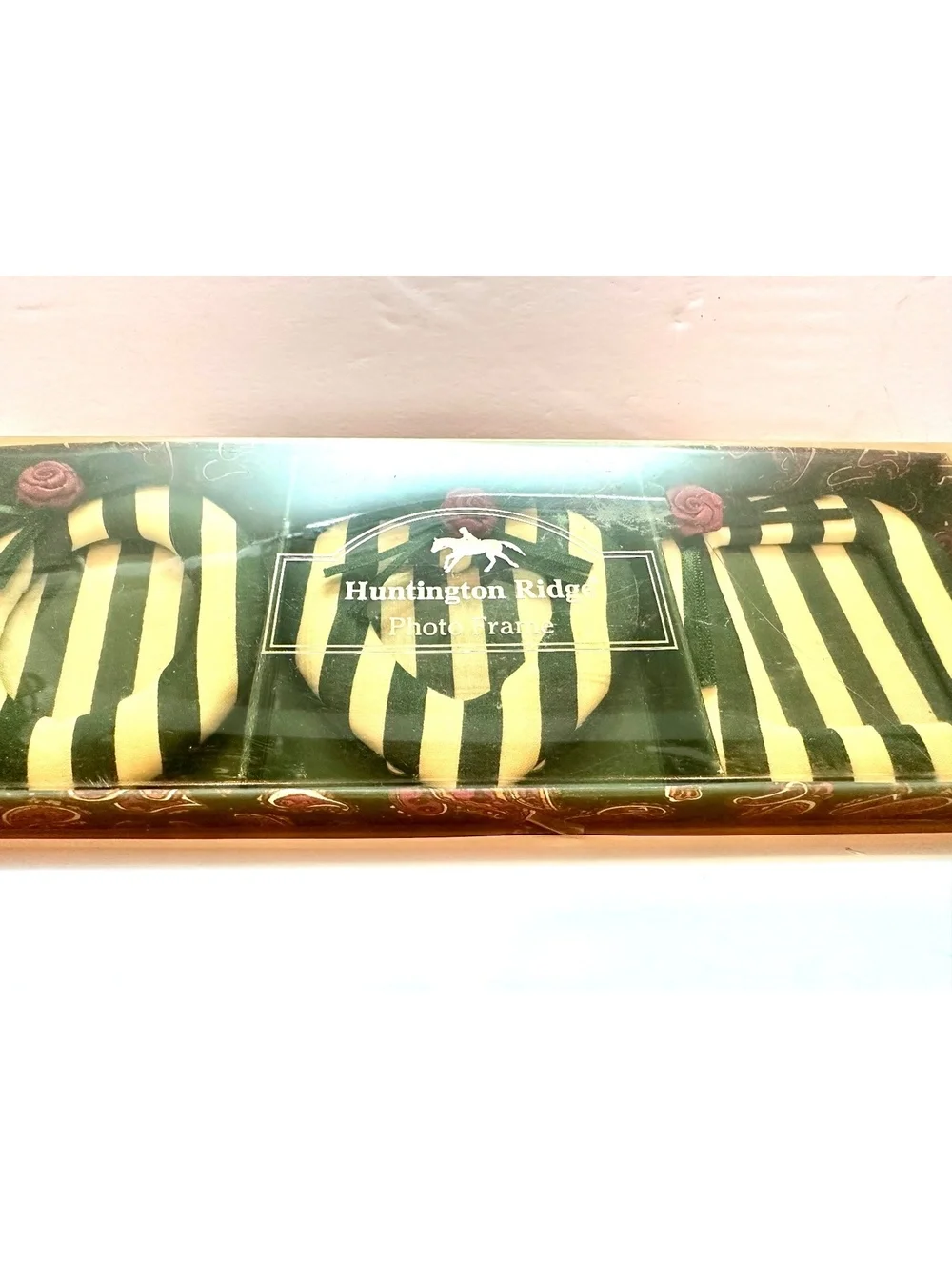 Vintage Huntington Ridge Photo Frame Set of 3 Green and White Striped pattern